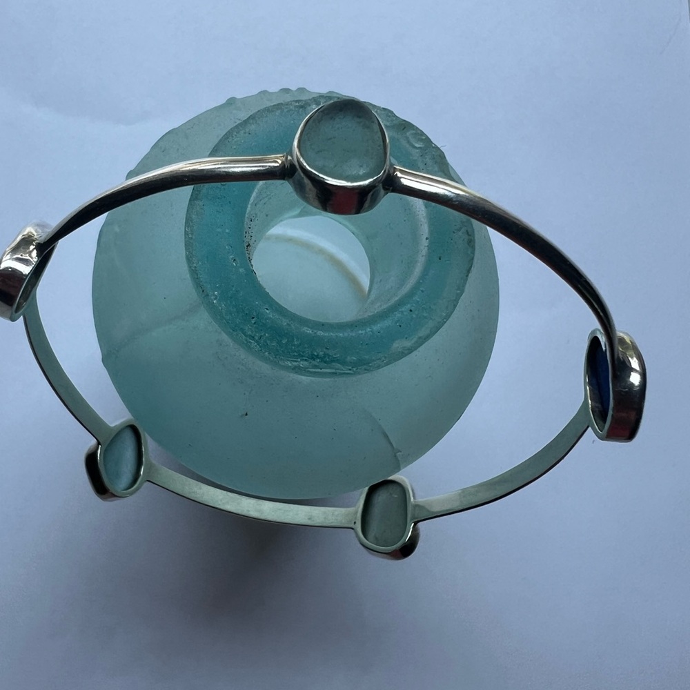 NEW Lita Sea Glass Sterling Silver Bangle Bracelet 5 Stones Extremely Rare - Picture 6 of 8